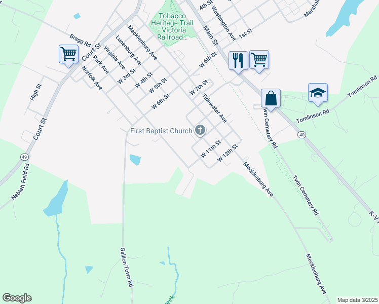 map of restaurants, bars, coffee shops, grocery stores, and more near 701 Virginia Avenue in Victoria