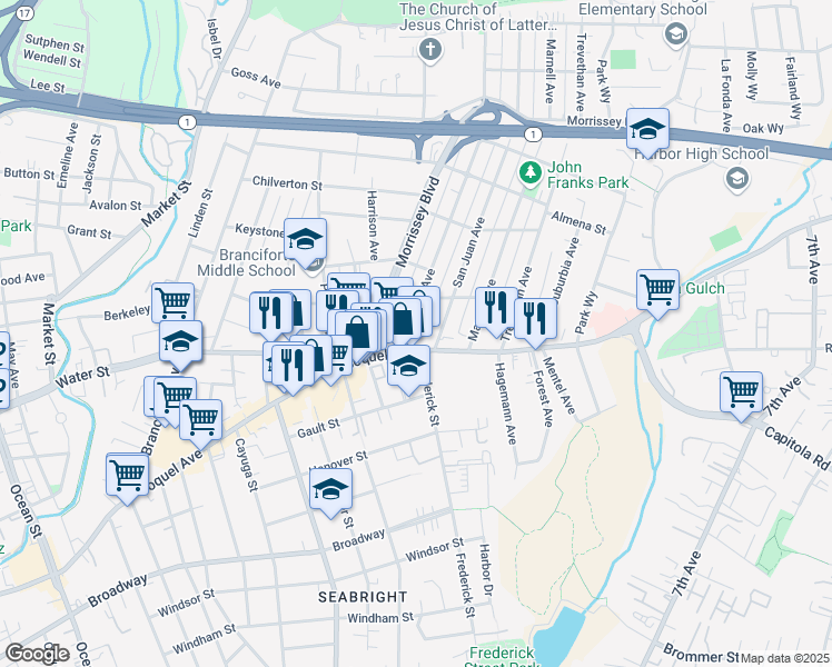map of restaurants, bars, coffee shops, grocery stores, and more near 116 Pacheco Avenue in Santa Cruz