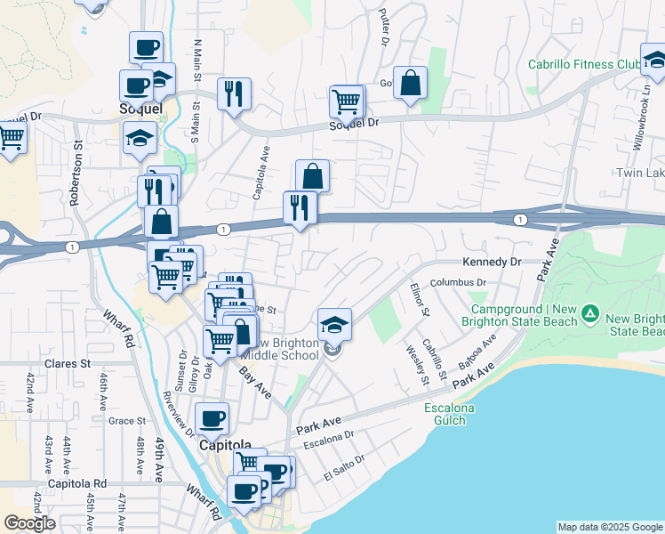 map of restaurants, bars, coffee shops, grocery stores, and more near 300 Plum Street in Capitola