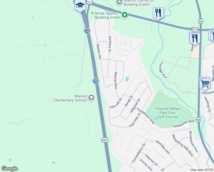 map of restaurants, bars, coffee shops, grocery stores, and more near 1507 Copper Run Way in Bowling Green