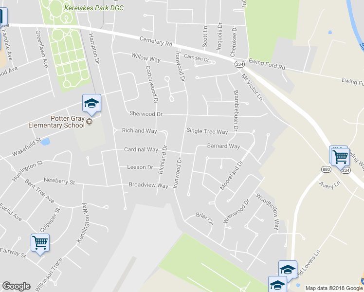 map of restaurants, bars, coffee shops, grocery stores, and more near Ironwood Drive in Bowling Green