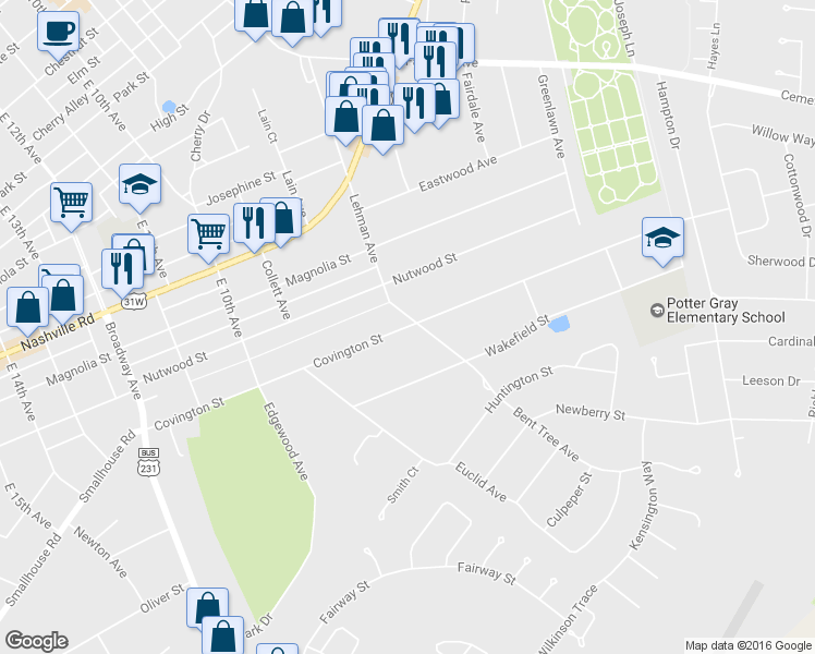 map of restaurants, bars, coffee shops, grocery stores, and more near 803 Covington Street in Bowling Green