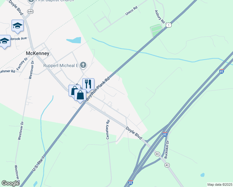map of restaurants, bars, coffee shops, grocery stores, and more near 10921 Bethel Dr in McKenney