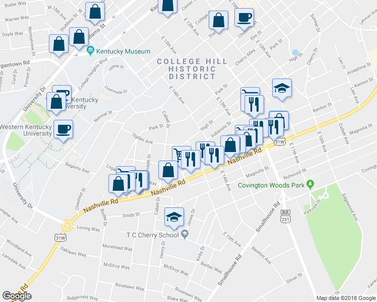 map of restaurants, bars, coffee shops, grocery stores, and more near 813 East 15th Avenue in Bowling Green