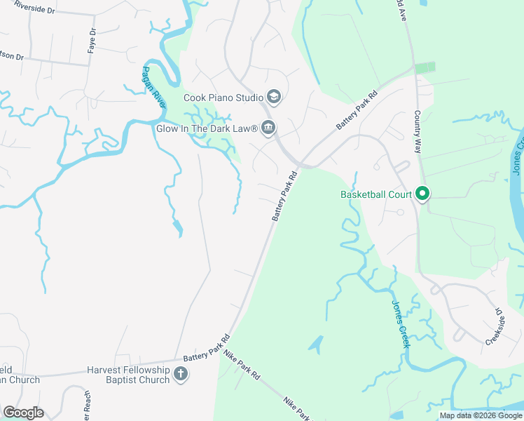 map of restaurants, bars, coffee shops, grocery stores, and more near 19655 Battery Park Road in Smithfield