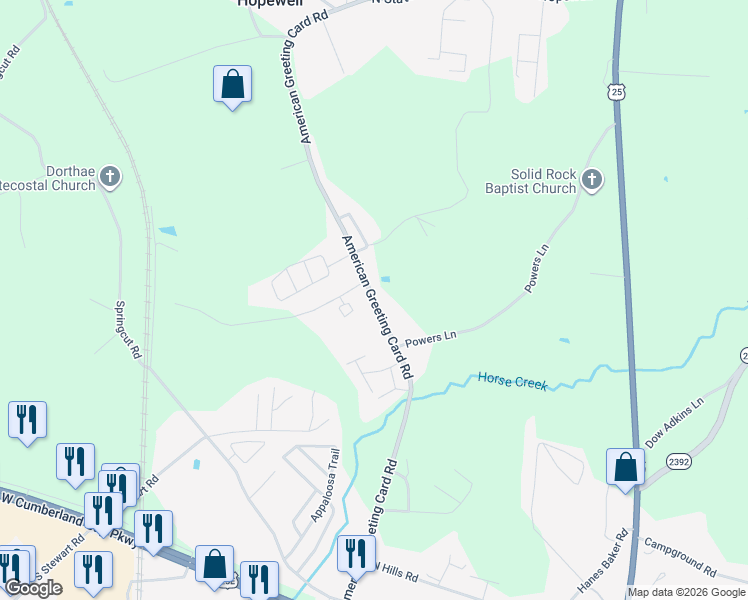map of restaurants, bars, coffee shops, grocery stores, and more near 795 American Greeting Card Road in Corbin