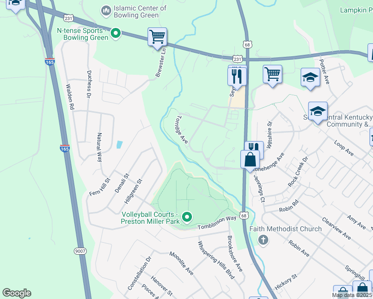 map of restaurants, bars, coffee shops, grocery stores, and more near 128 River Tanmer Way in Bowling Green