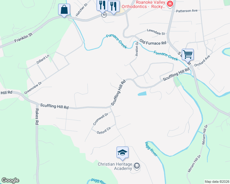 map of restaurants, bars, coffee shops, grocery stores, and more near 343-383 Scuffling Hill Road in Rocky Mount