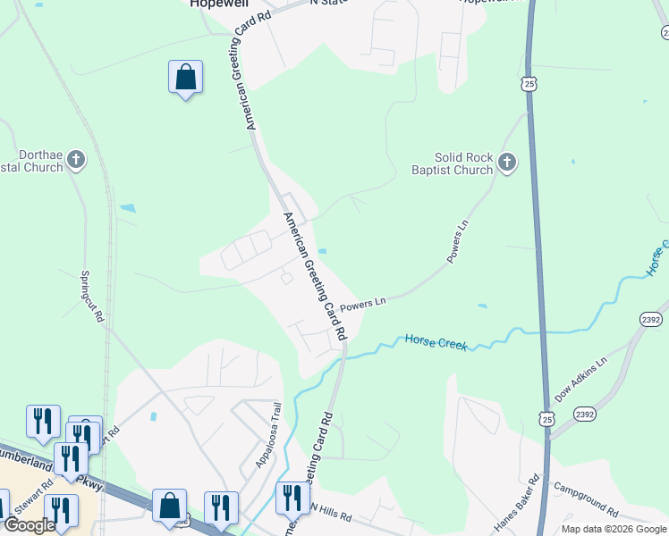 map of restaurants, bars, coffee shops, grocery stores, and more near 795 American Greeting Card Road in Corbin