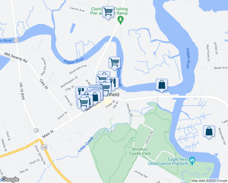 map of restaurants, bars, coffee shops, grocery stores, and more near in Smithfield