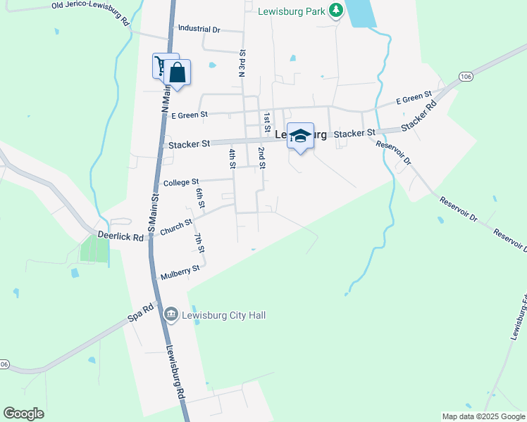 map of restaurants, bars, coffee shops, grocery stores, and more near 297-299 Gorham Road in Lewisburg