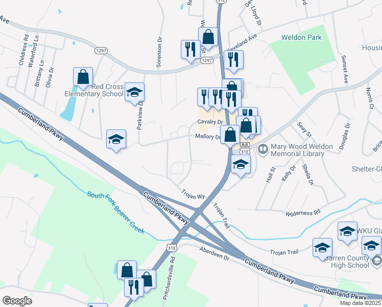 map of restaurants, bars, coffee shops, grocery stores, and more near Cavalry Drive in Glasgow