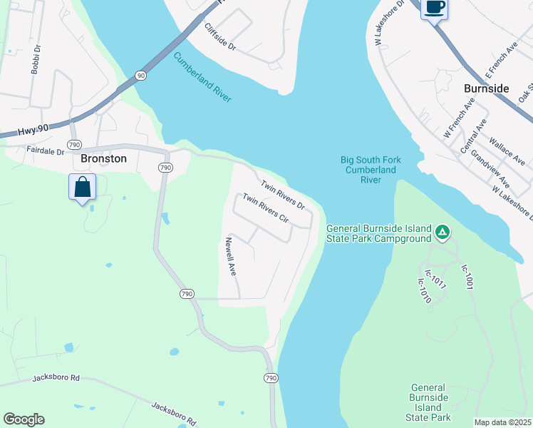 map of restaurants, bars, coffee shops, grocery stores, and more near Twin Rivers Cir in Pulaski