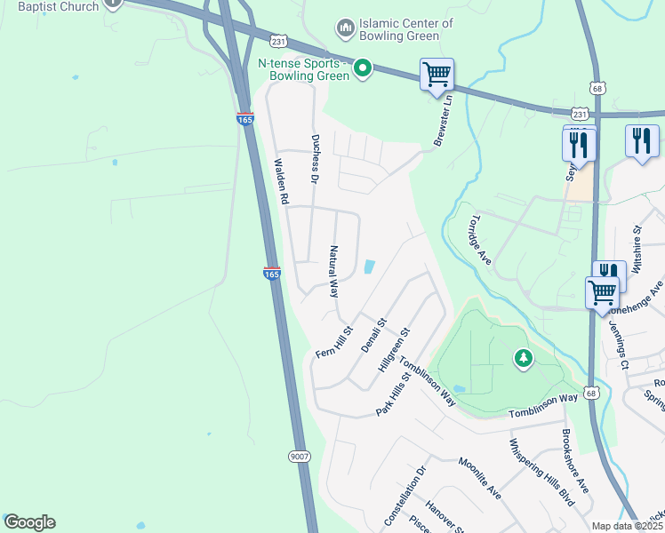 map of restaurants, bars, coffee shops, grocery stores, and more near Natural Way in Bowling Green