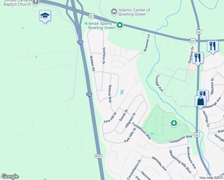 map of restaurants, bars, coffee shops, grocery stores, and more near 3013 Natural Way in Bowling Green
