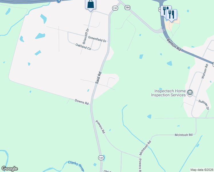 map of restaurants, bars, coffee shops, grocery stores, and more near 145 Meadow Ridge Drive in Paducah