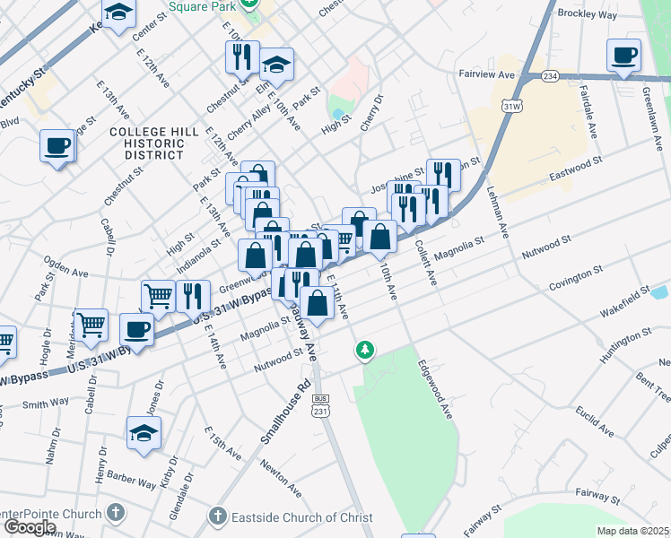 map of restaurants, bars, coffee shops, grocery stores, and more near 943 East 11th Avenue in Bowling Green