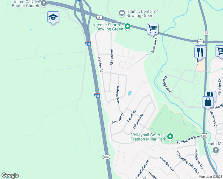 map of restaurants, bars, coffee shops, grocery stores, and more near 1608 Duchess Drive in Bowling Green