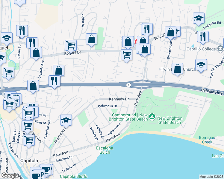 map of restaurants, bars, coffee shops, grocery stores, and more near 1144 Callas Lane in Capitola