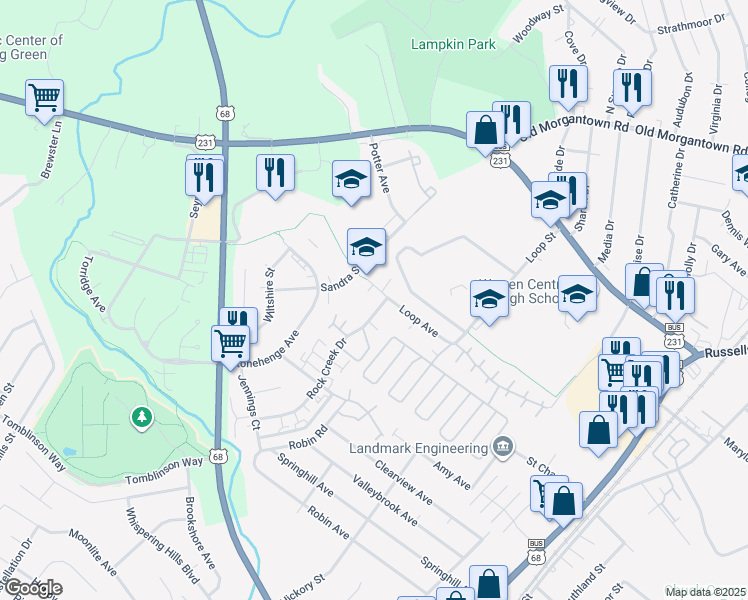 map of restaurants, bars, coffee shops, grocery stores, and more near 400 Loop Avenue in Bowling Green