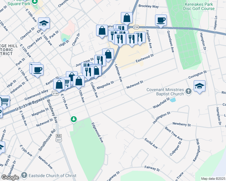 map of restaurants, bars, coffee shops, grocery stores, and more near 834 Magnolia Street in Bowling Green