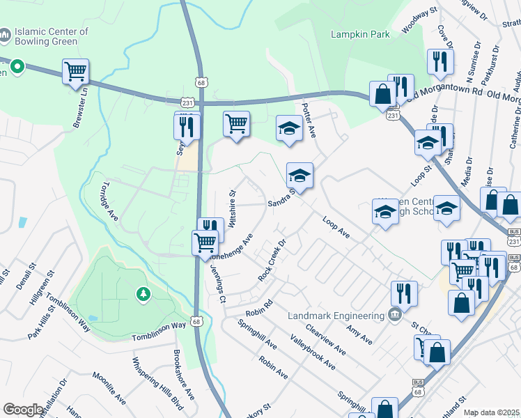 map of restaurants, bars, coffee shops, grocery stores, and more near 1969 Salisbury Drive in Bowling Green