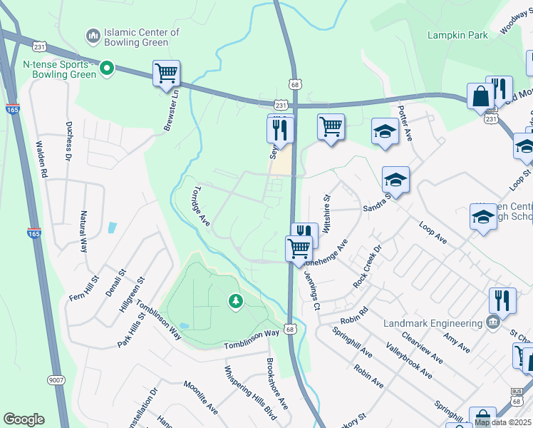 map of restaurants, bars, coffee shops, grocery stores, and more near 138 Audley Avenue in Bowling Green