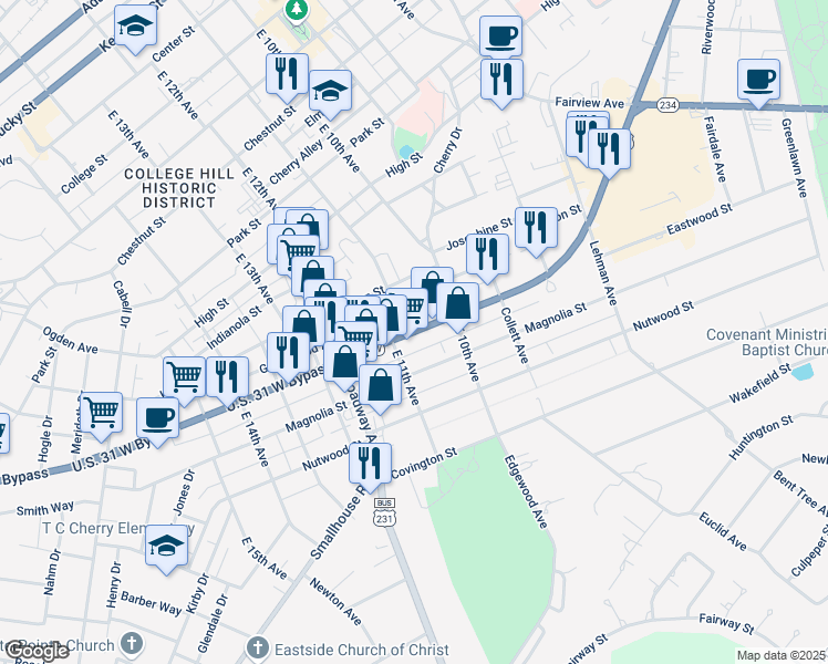 map of restaurants, bars, coffee shops, grocery stores, and more near 1064 U.S. 31 West Bypass in Bowling Green