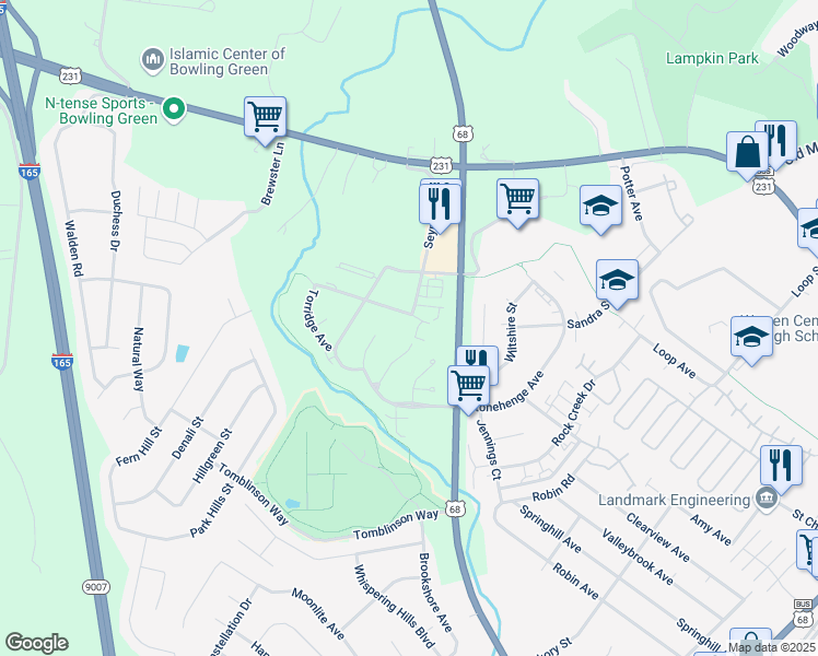 map of restaurants, bars, coffee shops, grocery stores, and more near 138 Audley Avenue in Bowling Green