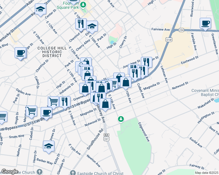 map of restaurants, bars, coffee shops, grocery stores, and more near 943 East 11th Avenue in Bowling Green