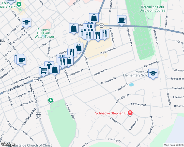 map of restaurants, bars, coffee shops, grocery stores, and more near 731 Nutwood Street in Bowling Green