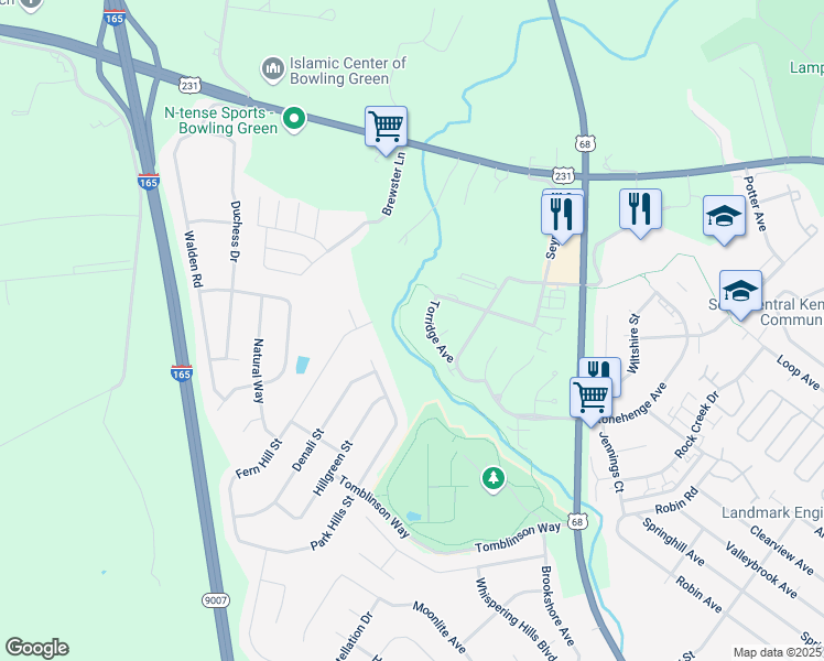 map of restaurants, bars, coffee shops, grocery stores, and more near Fern Hill St in Bowling Green