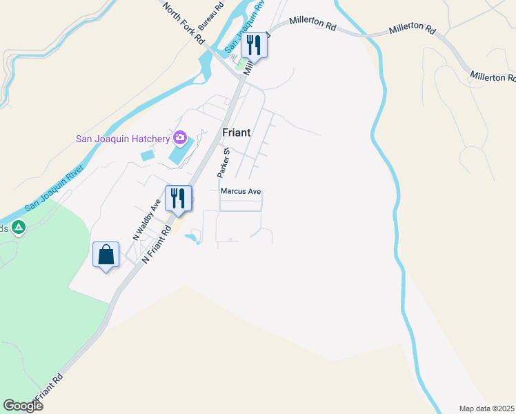 map of restaurants, bars, coffee shops, grocery stores, and more near 3980 Converse Avenue in Friant