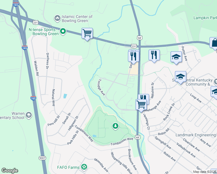map of restaurants, bars, coffee shops, grocery stores, and more near 2651 Thames Valley Close Court in Bowling Green