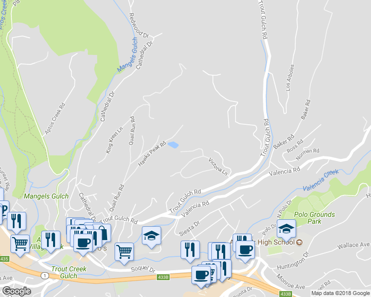 map of restaurants, bars, coffee shops, grocery stores, and more near 102 Carlino Lane in Aptos
