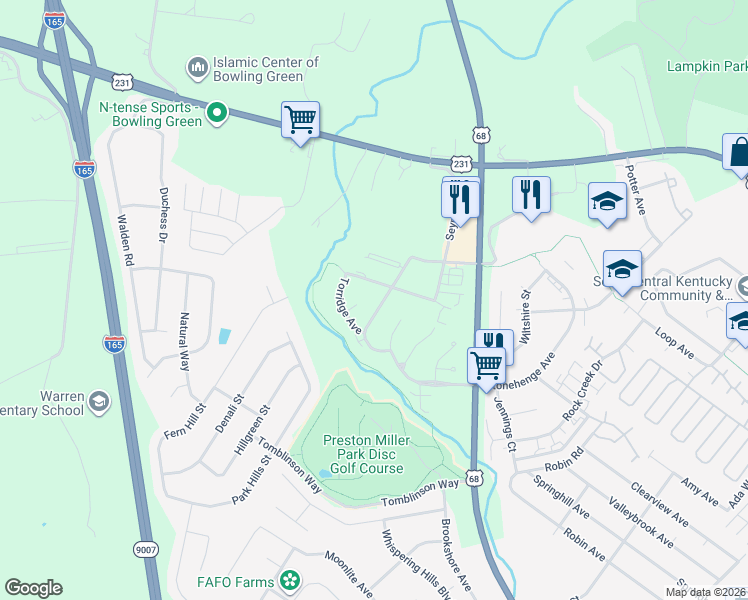 map of restaurants, bars, coffee shops, grocery stores, and more near 244 River Tanmer Way in Bowling Green