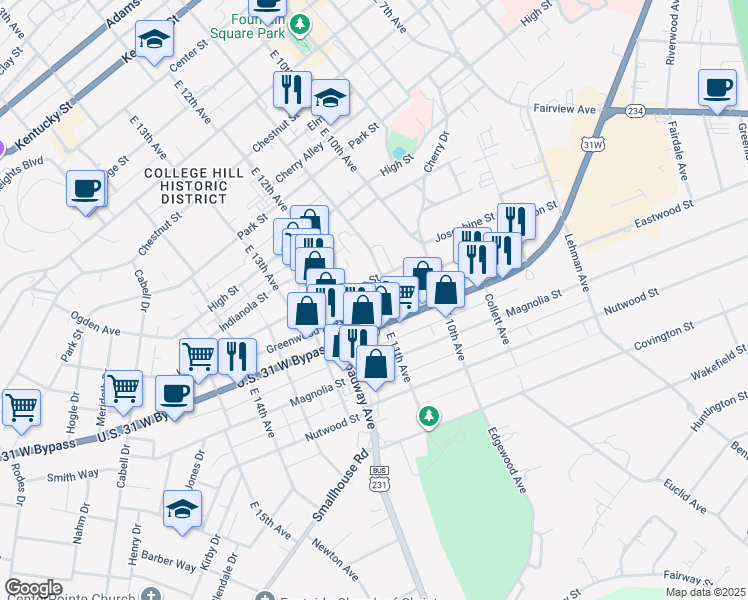 map of restaurants, bars, coffee shops, grocery stores, and more near 943 East 11th Avenue in Bowling Green