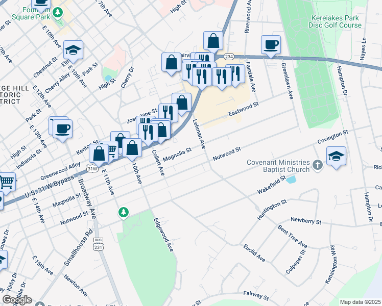 map of restaurants, bars, coffee shops, grocery stores, and more near 834 Magnolia Street in Bowling Green