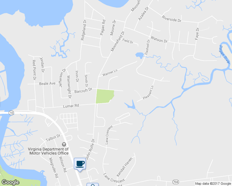 map of restaurants, bars, coffee shops, grocery stores, and more near 118 Barcroft Drive in Smithfield