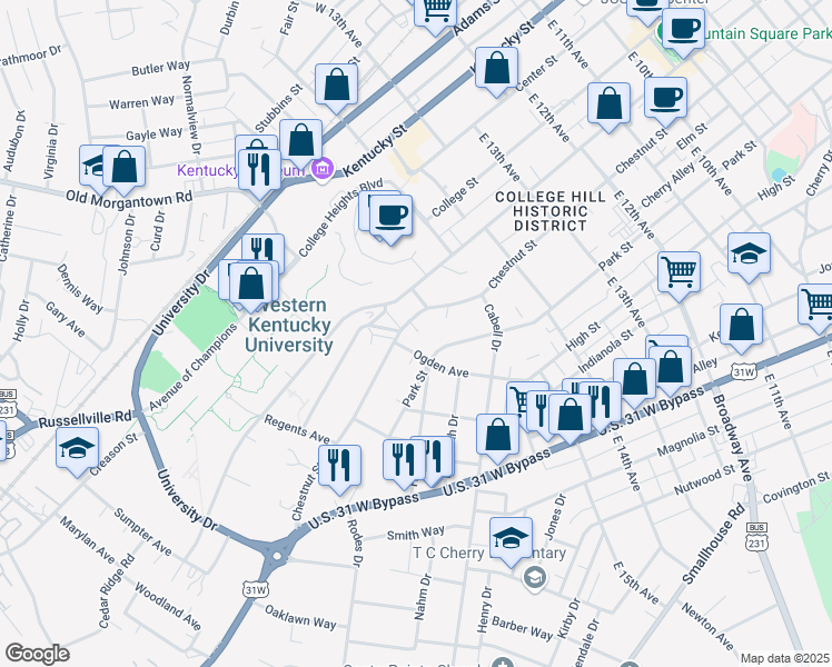 map of restaurants, bars, coffee shops, grocery stores, and more near 1701-1711 Ogden Avenue in Bowling Green