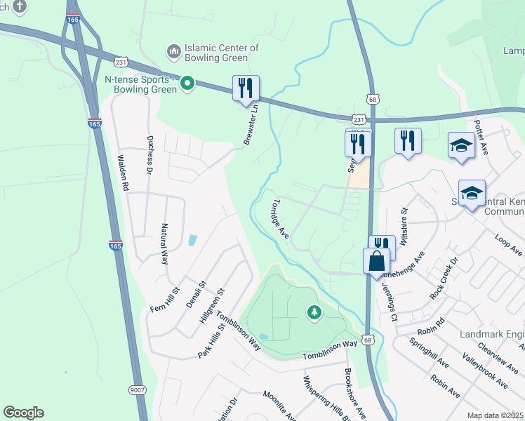 map of restaurants, bars, coffee shops, grocery stores, and more near Fern Hill St in Bowling Green