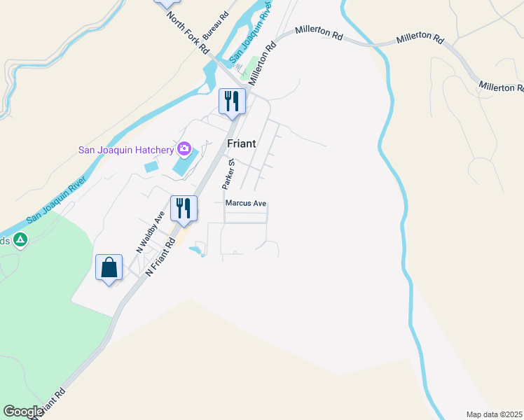 map of restaurants, bars, coffee shops, grocery stores, and more near 3980 Converse Avenue in Friant