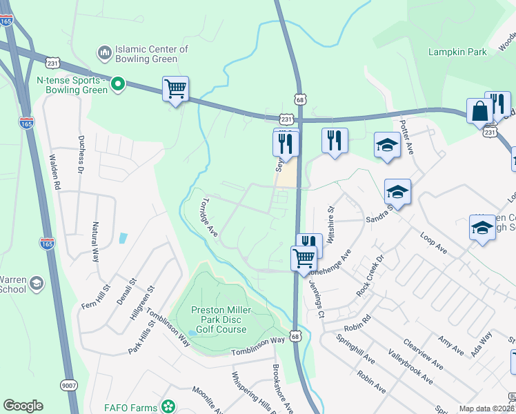 map of restaurants, bars, coffee shops, grocery stores, and more near 138 Audley Avenue in Bowling Green