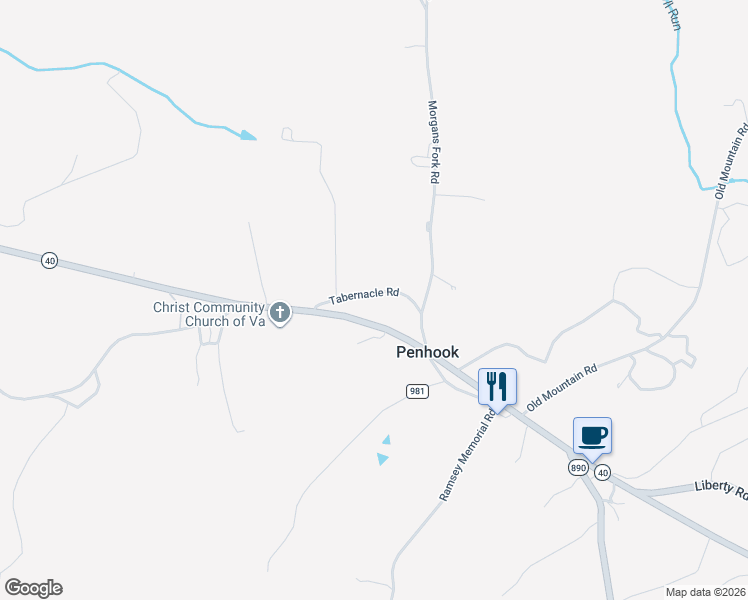 map of restaurants, bars, coffee shops, grocery stores, and more near Old Franklin Turnpike in Penhook