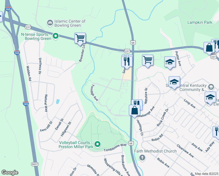 map of restaurants, bars, coffee shops, grocery stores, and more near Audley Avenue in Bowling Green