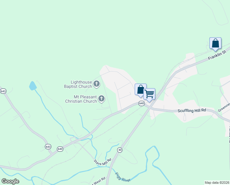 map of restaurants, bars, coffee shops, grocery stores, and more near 151 Pleasant Road in Rocky Mount