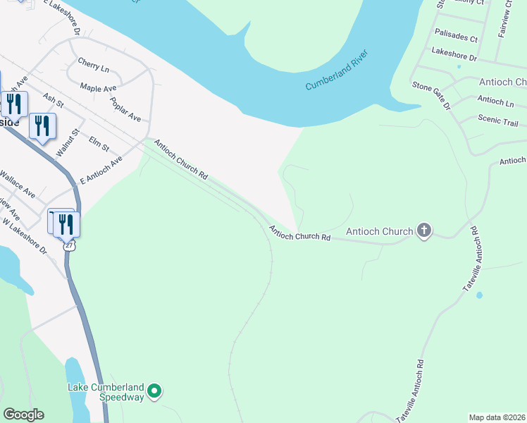 map of restaurants, bars, coffee shops, grocery stores, and more near 767-1821 Antioch Church Road in Burnside