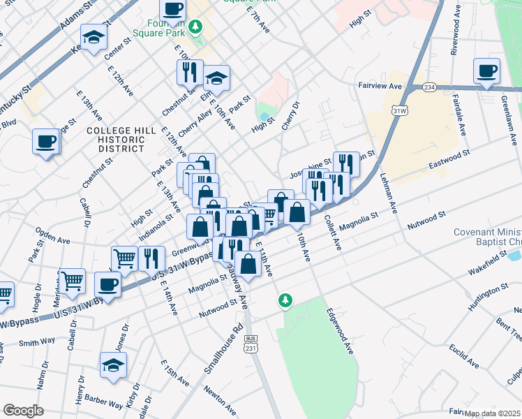 map of restaurants, bars, coffee shops, grocery stores, and more near 943 East 11th Avenue in Bowling Green