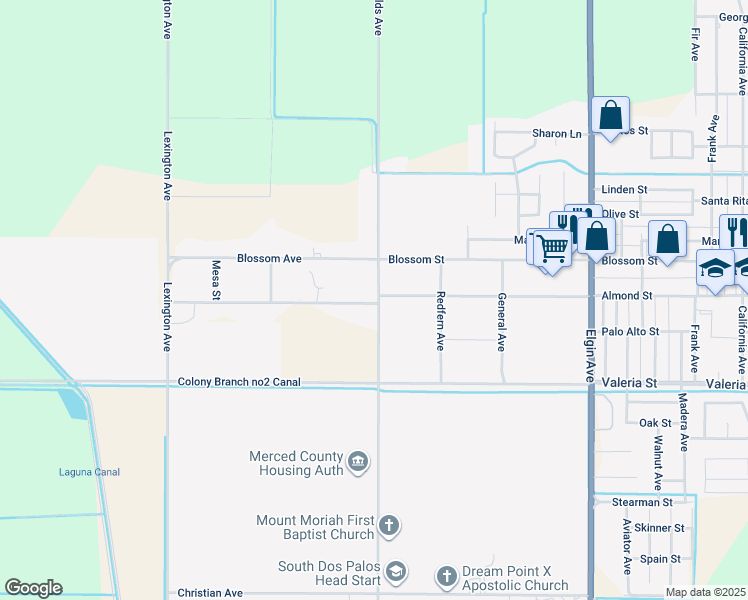 map of restaurants, bars, coffee shops, grocery stores, and more near West Almond Street in Dos Palos