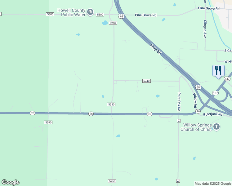 map of restaurants, bars, coffee shops, grocery stores, and more near 944 County Road 5250 in Willow Springs